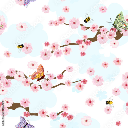 Vector: cherry blossoms background seamless cherry blossoms background seamless