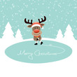 Xmas Rudolph Ice Skating On Lake "Merry Christmas"