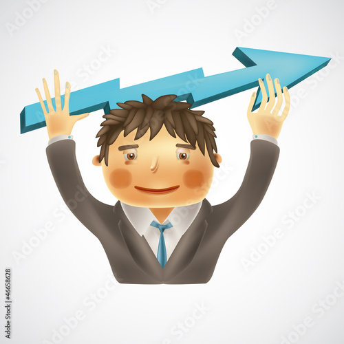 Vector: Successful business concept, funny businessman holding arrow Successful business concept, funny businessman holding arrow