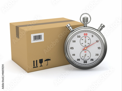 Illustration: Express delivery. Stopwatch and package Express delivery. Stopwatch and package