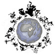 Carton Animal Silhouettes around the Earth.