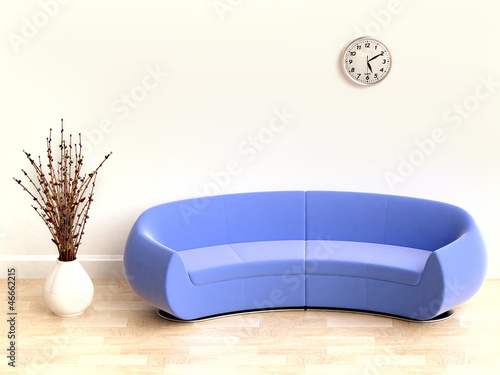 Illustration: 3D Interior wth Blue Sofa 3D Interior wth Blue Sofa