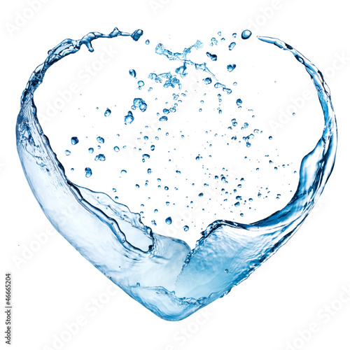 Photo: Valentine heart made of blue water splash isolated on white back Valentine heart made of blue water splash isolated on white back