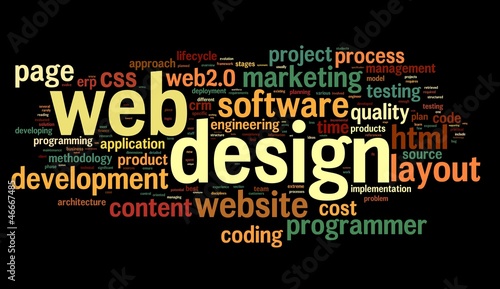 Photo: Web design concept in tag cloud on black Web design concept in tag cloud on black