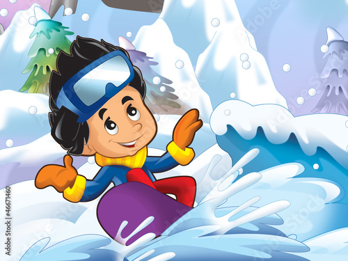 Illustration: Cartoon kid doing freestyle slide Cartoon kid doing freestyle slide