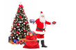Santa Claus giving gifts and christmas tree in the background