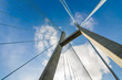 The top of the cable-stayed bridge in the cloud blue sky