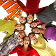 A group of young and happy teenagers hanging out together