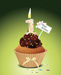 Cupcake mit Geburtstagskerze die Zahl 1