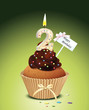 Cupcake mit Geburtstagskerze die Zahl 2
