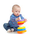 baby girl playing with toy isolated on white background