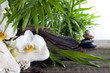 Spa concept decoration with orchids palm and zen stones