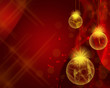 Gold Christmas Baubles on red background