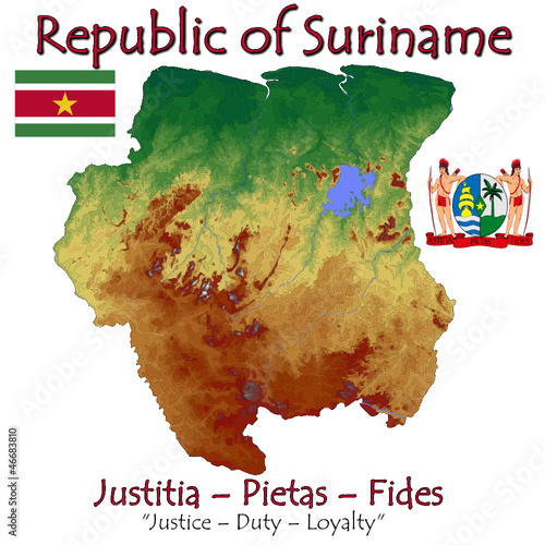 Vector: Suriname South America national emblem map symbol motto Suriname South America national emblem map symbol motto