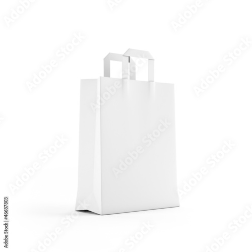 Illustration: White paper bag isolated on white White paper bag isolated on white