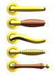 Set of five types of realistic golden door handles. Eps10
