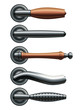 Set of five types of realistic metal door handles. Eps10