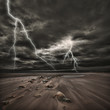 Lightning thunderstorm at sea