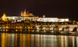 Cityscape of Prague with Castle and Charles Bridge at night, Cze