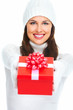 Beautiful young Christmas girl with gift.