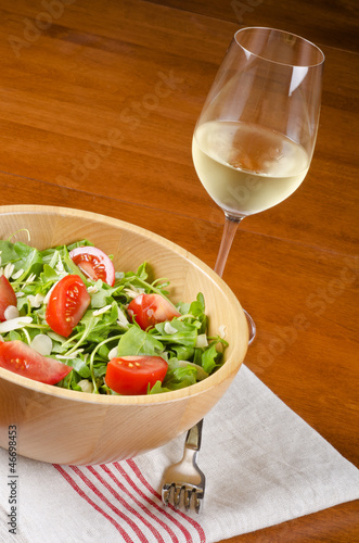 Photo: Arugula Salad with a Glass of White Wine Arugula Salad with a Glass of White Wine