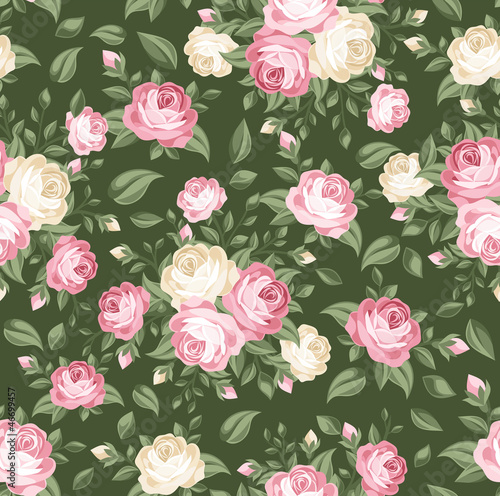 Vector: Seamless pattern with pink and white roses. Vector illustration. Seamless pattern with pink and white roses. Vector illustration.