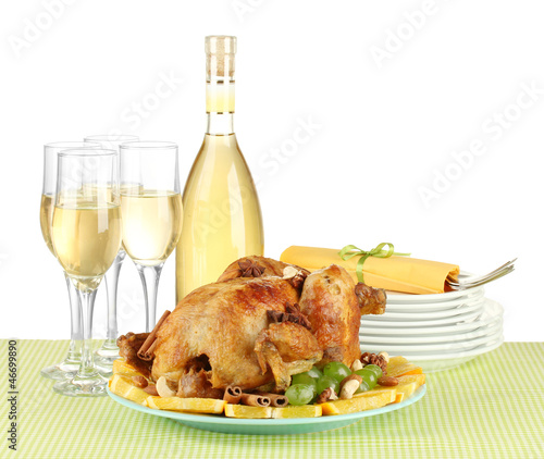 Photo: table setting for Thanksgiving day on white background close-up table setting for Thanksgiving day on white background close-up