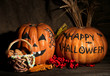 Halloween Pumpkins On Dark Bac...