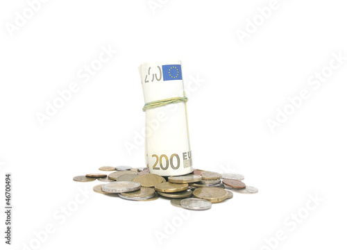 Photo: Euro coins on white background Euro coins on white background