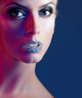 Luxury woman with rhinestones on her lips