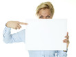 Blonde business woman with white message board