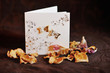 dry petals roses and greeting card
