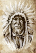 Sketch of tattoo art, native american indian head, chief, vintag