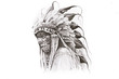 Illustration: Tattoo sketch of Native American Indian warrior, hand made Tattoo sketch of Native American Indian warrior, hand made