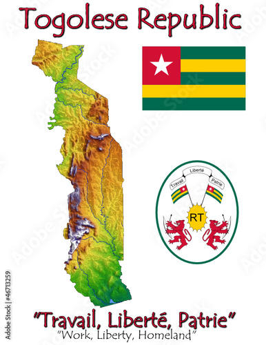 Vector: Togo Africa national emblem map symbol motto Togo Africa national emblem map symbol motto