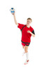 portrait einer jungen schönen blonden handballerin freigestellt