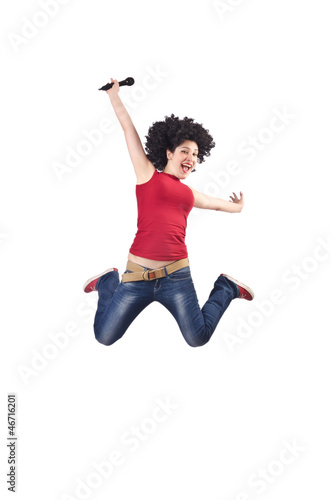Photo: Woman with afro haircut on white Woman with afro haircut on white