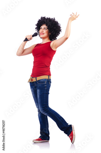 Photo: Woman with afro haircut on white Woman with afro haircut on white