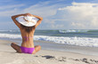 Sexy Woman Girl Sitting Sun Hat & Bikini on Beach
