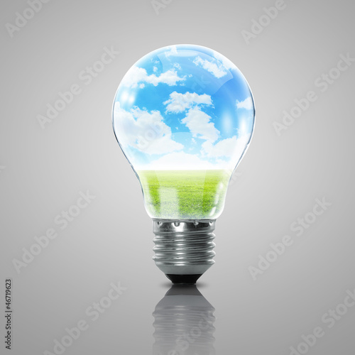 Illustration: Electric light bulb and blue sky inside it Electric light bulb and blue sky inside it
