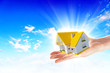 the house in hands on blue sky