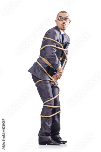 Photo: Businessman tied up with rope Businessman tied up with rope