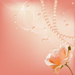 Pink wedding background with pearls, waves and rose
