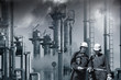 oil, gas and fuel industry with refinery workers