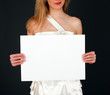 Photo: Bride shows white board with copyspace Bride shows white board with copyspace
