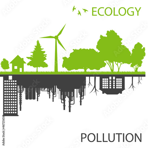Vector: Green ecology city against pollution vector background Green ecology city against pollution vector background