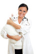 Veterinarian with a cat in her arms. Isolated on white.