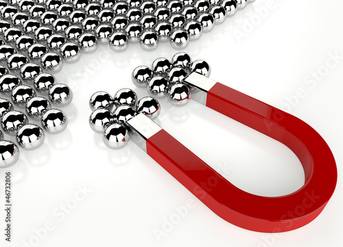 Illustration: Magnet attracts the spheres Magnet attracts the spheres