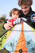 Father and little with kite