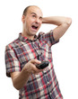 funny man with tv remote control